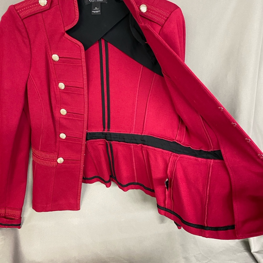 White House Black Market Women's Deep Red Military Style Tailored Blazer Size 6 - Picture 9 of 11